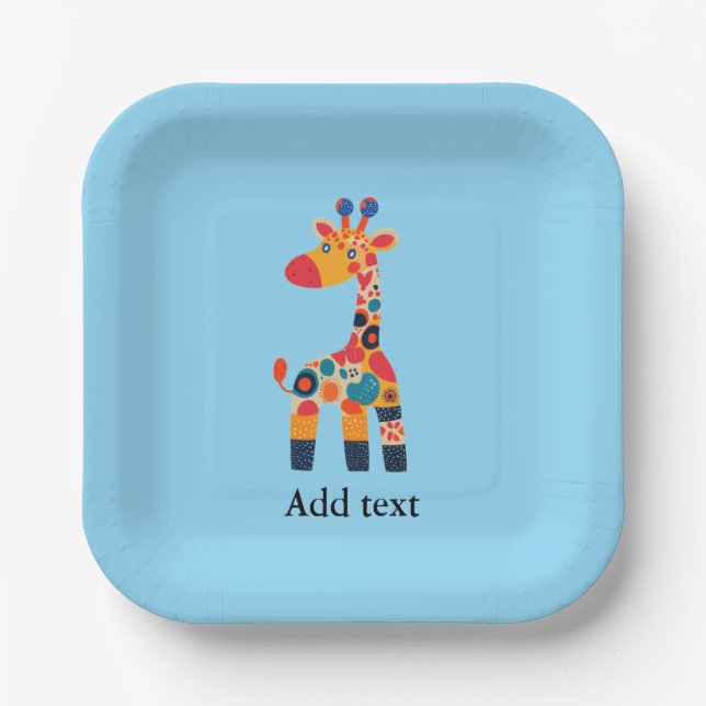 Assiettes En Carton Colorful Cartoon Giraffe Template (Recto)