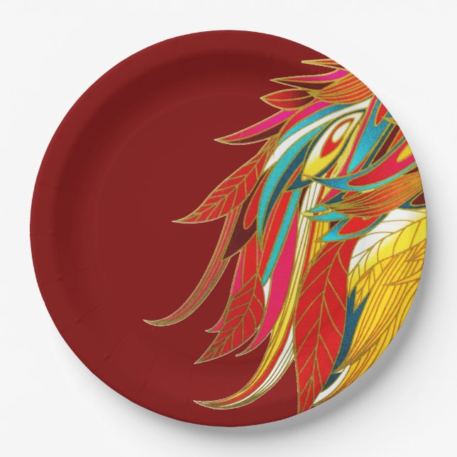Assiettes En Carton Colorful Exotic Tribal Feathers Red (Devant)