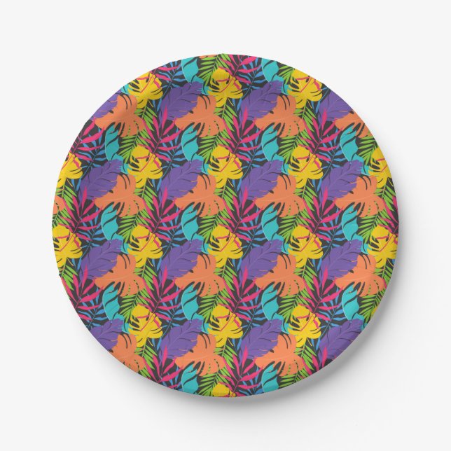 Assiettes En Carton Colorful Exotic Tropical Leaves Pattern-23190 (Devant)
