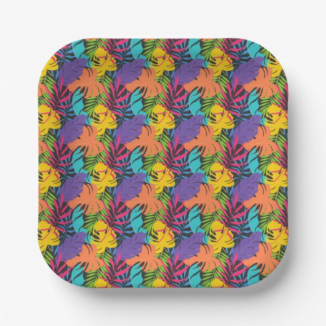Assiettes En Carton Colorful Exotic Tropical Leaves Pattern-23190 (Recto)