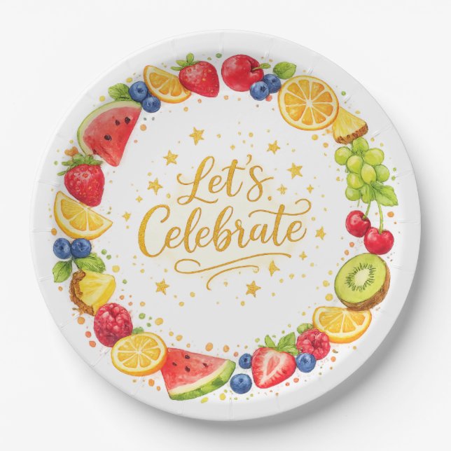 Assiettes En Carton Colorful Fruit Party Paper Plates Set (Devant)