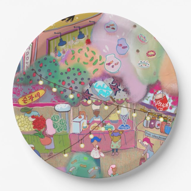 Assiettes En Carton Colorful Illustrated Paper Plates (Devant)