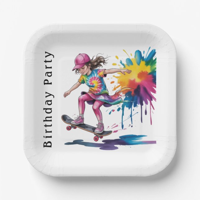 Assiettes En Carton Colorful Painted Girl Skateboarder Birthday Party (Recto)