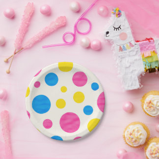 Assiettes En Carton Colorful Polka Dots Pink Blue Yellow Retro