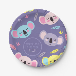 Assiettes En Carton Colorful Sleeping Koala Motif 5ème Anniversaire de
