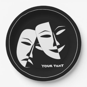 Assiettes En Carton Comédie de masques théâtraux Tragédie de Black