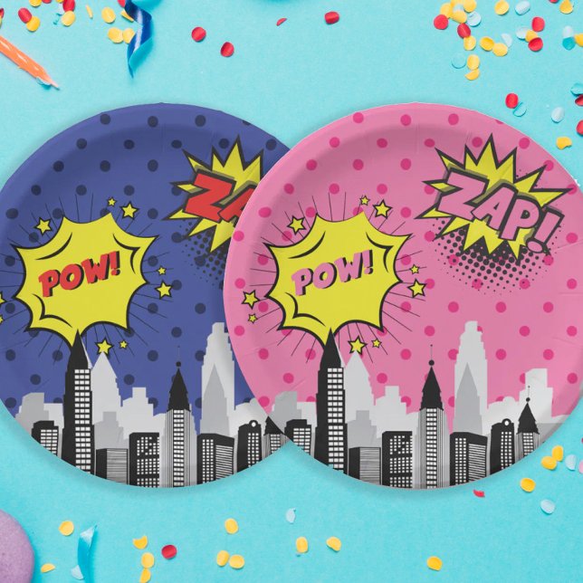 Assiettes En Carton Comic Book Superhero fille unique (Créateur téléchargé)