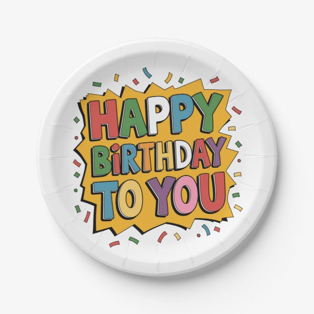 Assiettes En Carton Comic Burst Joyeux Anniversaire (Devant)