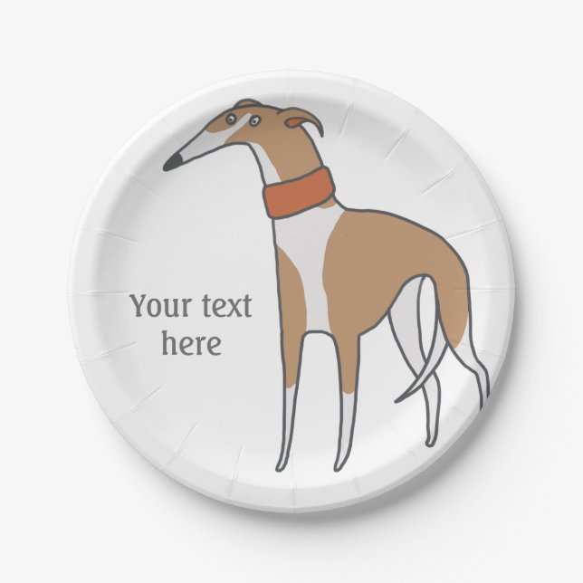 Assiettes En Carton Comic Whippet Chien personnalisable (Devant)
