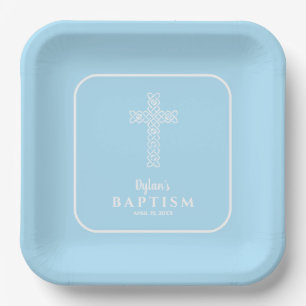 Assiettes En Carton Communion Baptême Croix Bleue Moderne