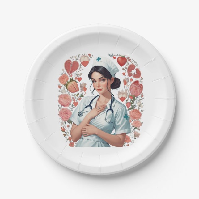 Assiettes En Carton Compassionate Nurse – Elegant Floral Art Illustrat (Devant)