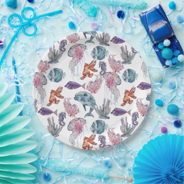 Assiettes En Carton Composition de aquarelle sous-marine Série Design  (Fête)