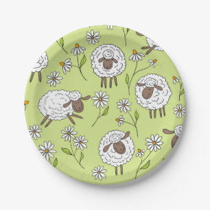 Assiettes En Carton Compter les moutons sur le vert de rosée miel
