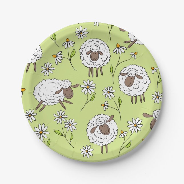 Assiettes En Carton Compter les moutons sur le vert de rosée miel (Devant)