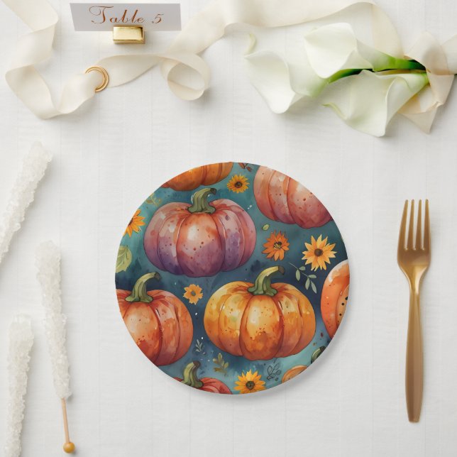 Assiettes En Carton Concepteur Vibes Citrouille d'Halloween (Mariage)