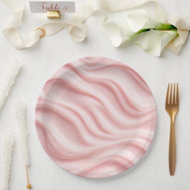 Assiettes En Carton Conception Abstraite Crème Rose (Mariage)