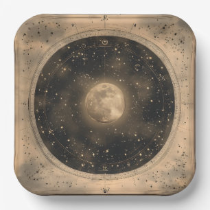Assiettes En Carton Conception céleste de Pleine lune Vintage rustique