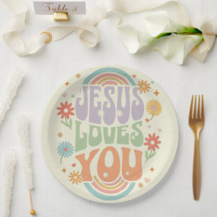 Assiettes En Carton Conception chrétienne Rétro Pastel « Jésus vous ai