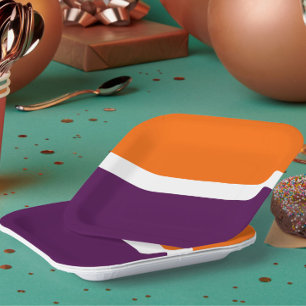 Assiettes En Carton Conception de bloc de couleur unie orange blanc et