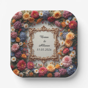 Assiettes En Carton Conception de cadre floral élégant de mariage