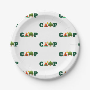 Assiettes En Carton Conception De Camping Avec Tente Et Arbres