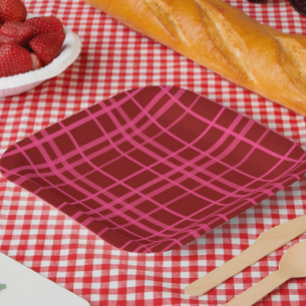 Assiettes En Carton Conception de carreaux à carreaux rose et marron