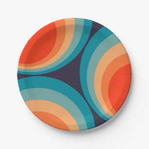 Assiettes En Carton Conception de cercles rétro colorés