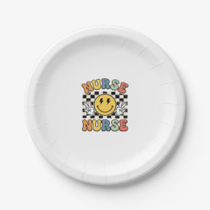 Assiettes En Carton Conception de chemise à carreaux Smiley d'infirmiè