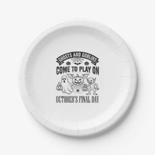 Assiettes En Carton Conception de chemise Halloween Fantômes et Gobeli