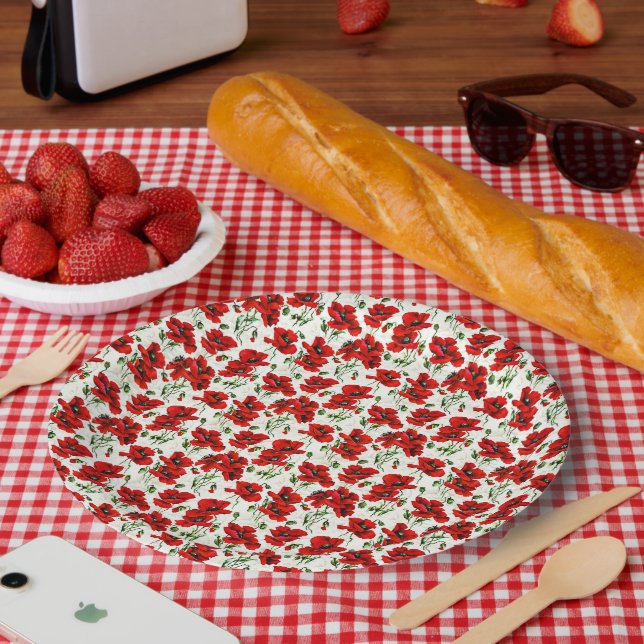 Assiettes En Carton Conception de coquelicot rouge (Pique-nique)