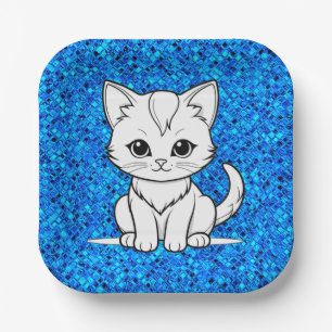 Assiettes En Carton Conception de dessin en ligne de chat stylisé-5231