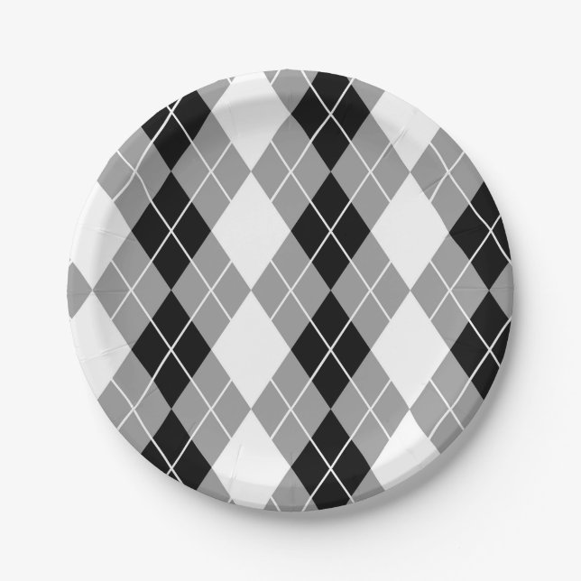 Assiettes En Carton Conception de diamant Argyle gris noir et blanc (Devant)