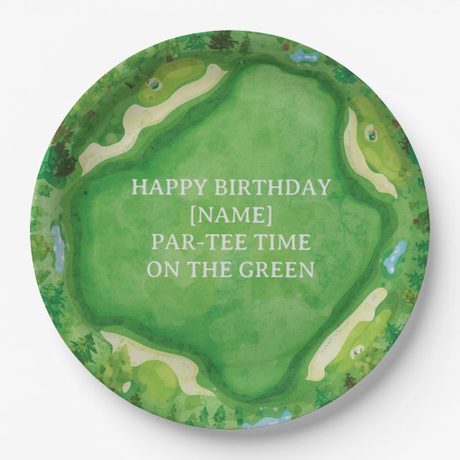 Assiettes En Carton Conception de fête de parcours de golf avec nom pe (Devant)