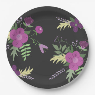 Assiettes En Carton Conception de fleurs violettes et noires