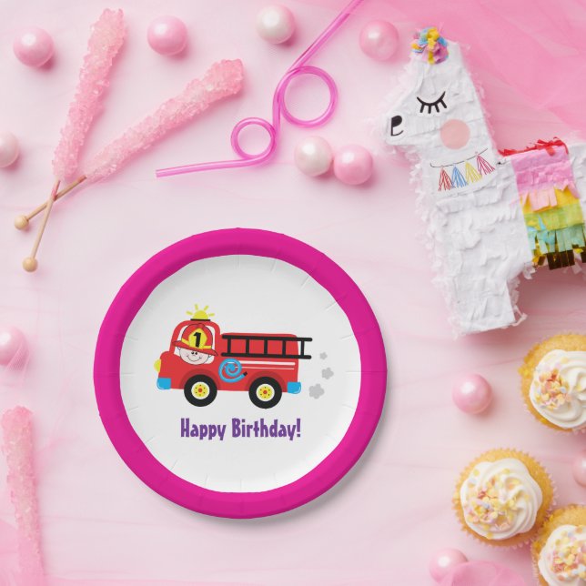 Assiettes En Carton Conception de la Secourt de pompier du moteur Red  (Fête)