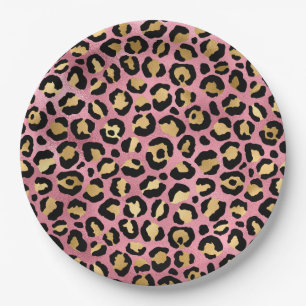 Assiettes En Carton Conception de la série Leopard rose et or 15