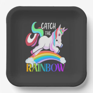 Assiettes En Carton Conception de licorne arc-en-ciel Catch