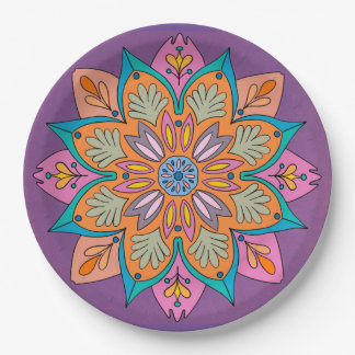 Assiettes En Carton Conception de Mandala Décoratif                   