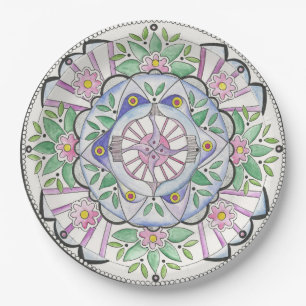 Assiettes En Carton Conception de Mandala Floribunda sur Plaques en pa