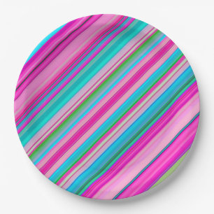 Assiettes En Carton Conception de motif à rayures arc-en-ciel vibrant