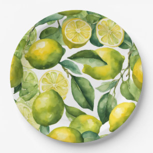 Assiettes En Carton Conception de motif aquarelle citrons
