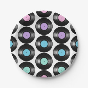 Assiettes En Carton Conception de motif coloré de disques vinyles rétr