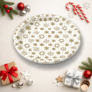 Assiettes En Carton Conception de motif de flocon de neige doré élégan