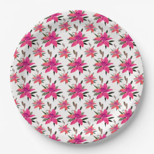 Assiettes En Carton Conception de motif floral Fleurs roses