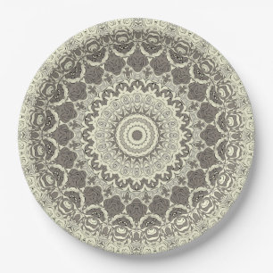 Assiettes En Carton Conception de motif mandala beige et taupe