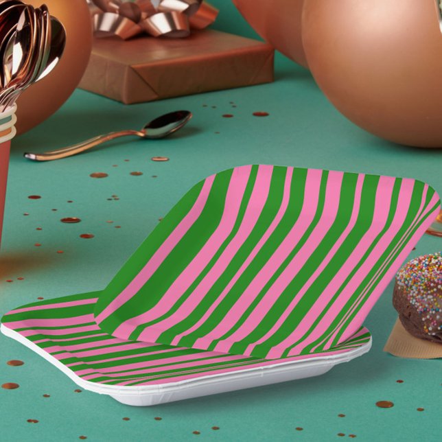 Assiettes En Carton Conception de motif rayé stylé rose vert  (Créateur téléchargé)