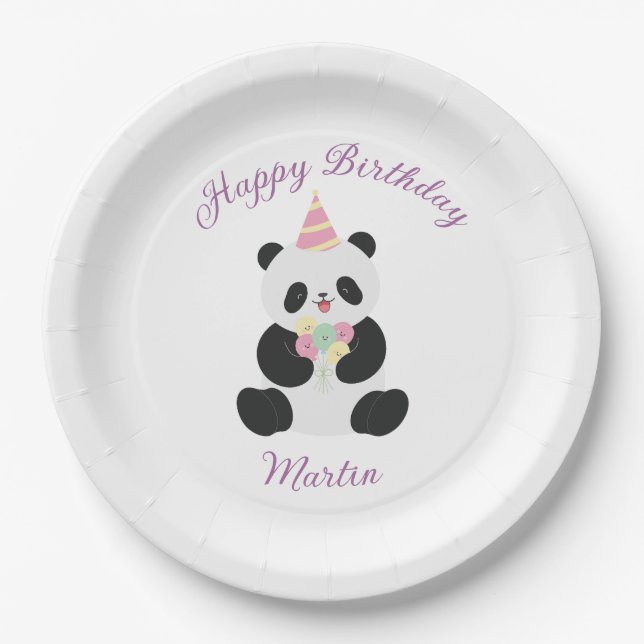 Assiettes En Carton Conception de Panda douce à la menthe et rose (Devant)