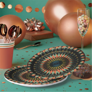 Assiettes En Carton Conception de vibe terreux spirale orange sarcelle