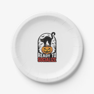 Assiettes En Carton Conception d'humour de fête de chat Halloween soci