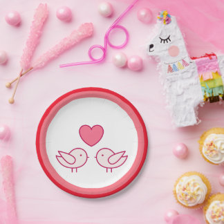 Assiettes En Carton Conception d'oiseau mignon et de cœur d'amour